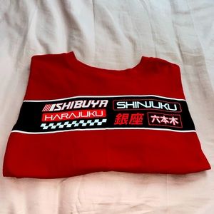 Red long sleeve race car cropped top